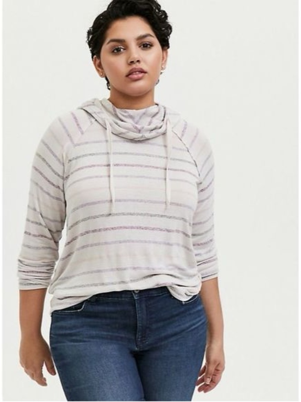 Torrid Striped Cowl Neck Hooded Light Weight Top Size 3X